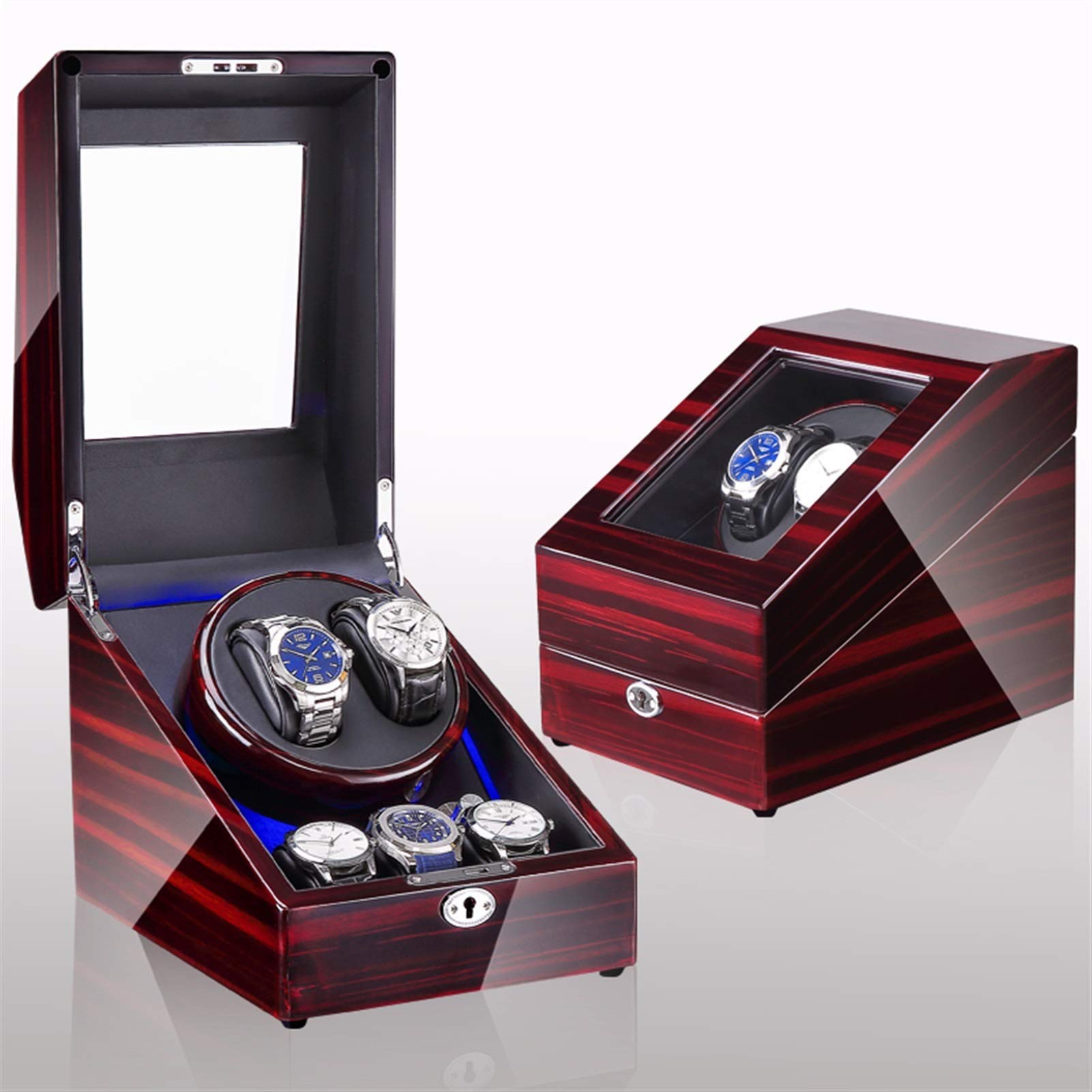 Agitador de Reloj mecánico 3 + 2, Caja de bobinado automático LED, Caja de Motor eléctrico antimagnético silencioso para el hogar, Watc (Caja de exhibición de Reloj)