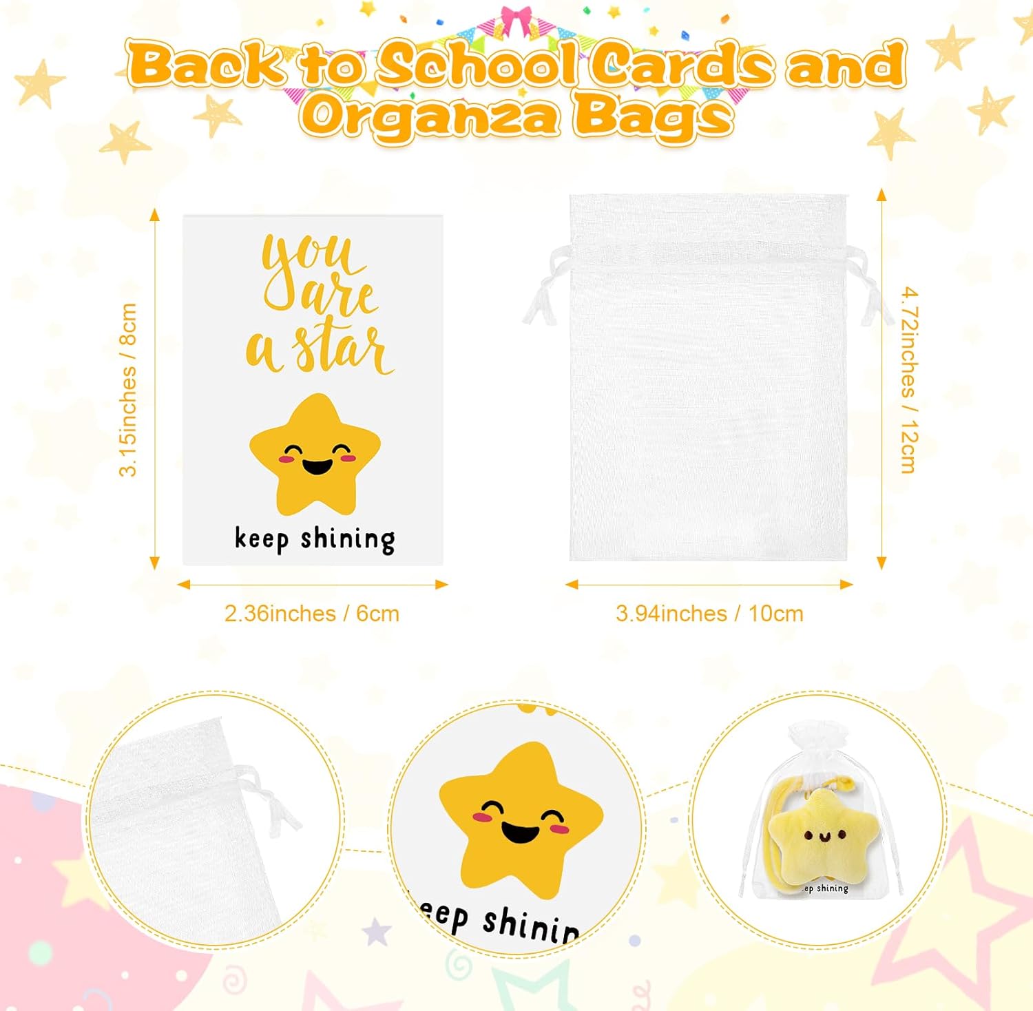 Tondiamo Back to School Star Keychains Bulk Cute Smile Face Plush Keychain You Are a Star Positive Gift for Student Classroom