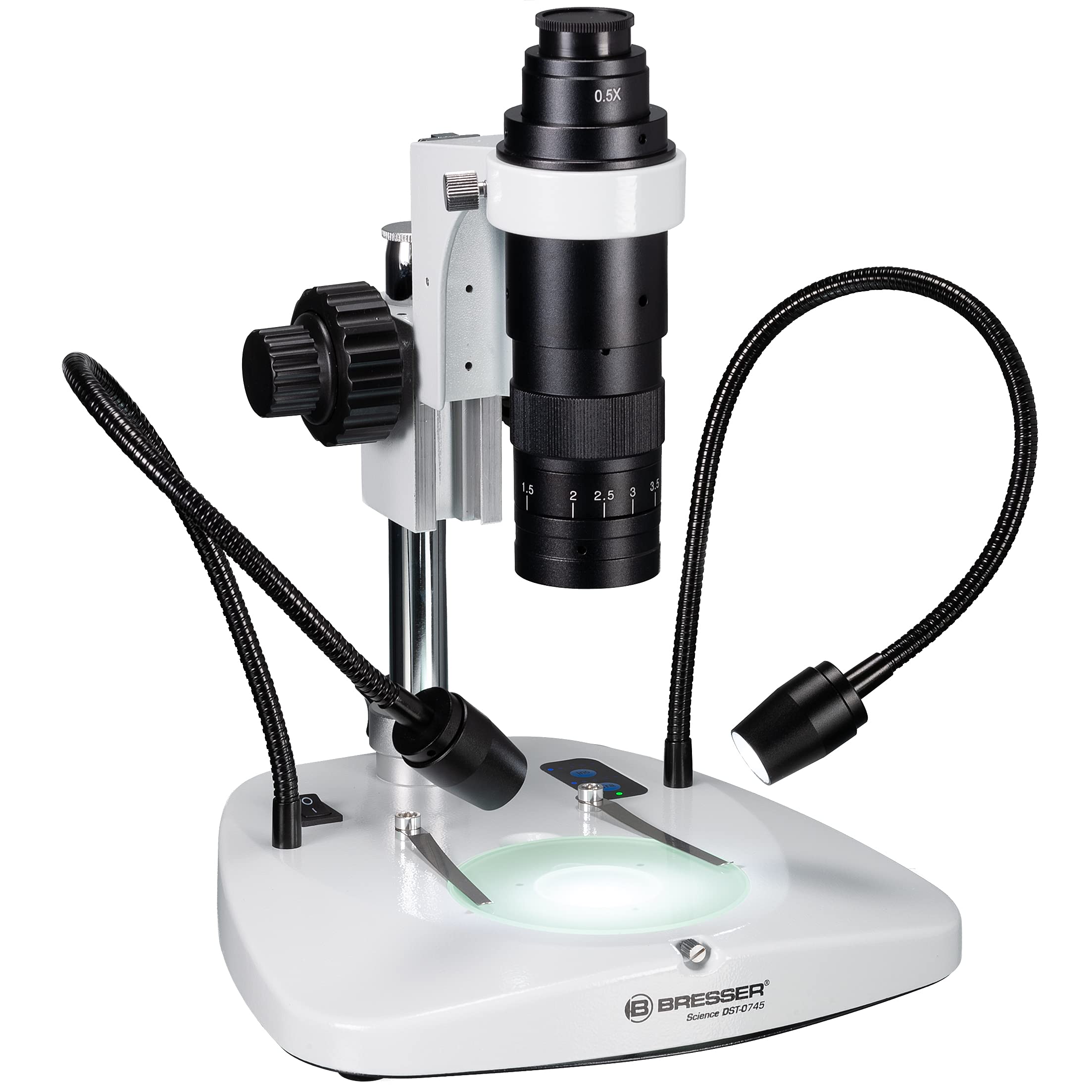 Bresser Microscopio Digitale Profesionale con Fotocamera 0,7x-4,5x, 12 MP | Luce LED incidente e trasmessa, Sony IMX226, PC Windows, Focus stacking, Misurazione, Laboratorio, Per elettronica