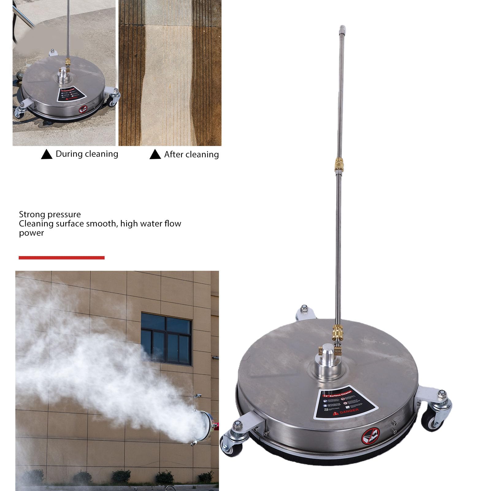 Brrnoo 15-calowa Myjka Ciśnieniowa do Czyszczenia Powierzchni 15-calowa Myjka do Powierzchni ze Stali Nierdzewnej 38 Cm Heavy Duty Stal Nierdzewna 3