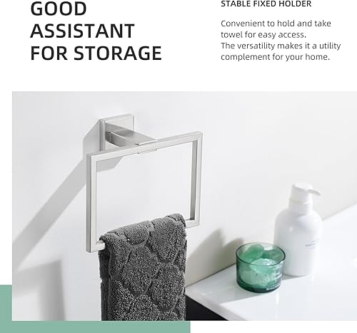 Miniatura 7 de Angle Simple - Toallero de mano de níquel cepillado, anillo de toalla de baño cuadrado de acero inoxidable SUS 304, para montaje en pared, 7.09