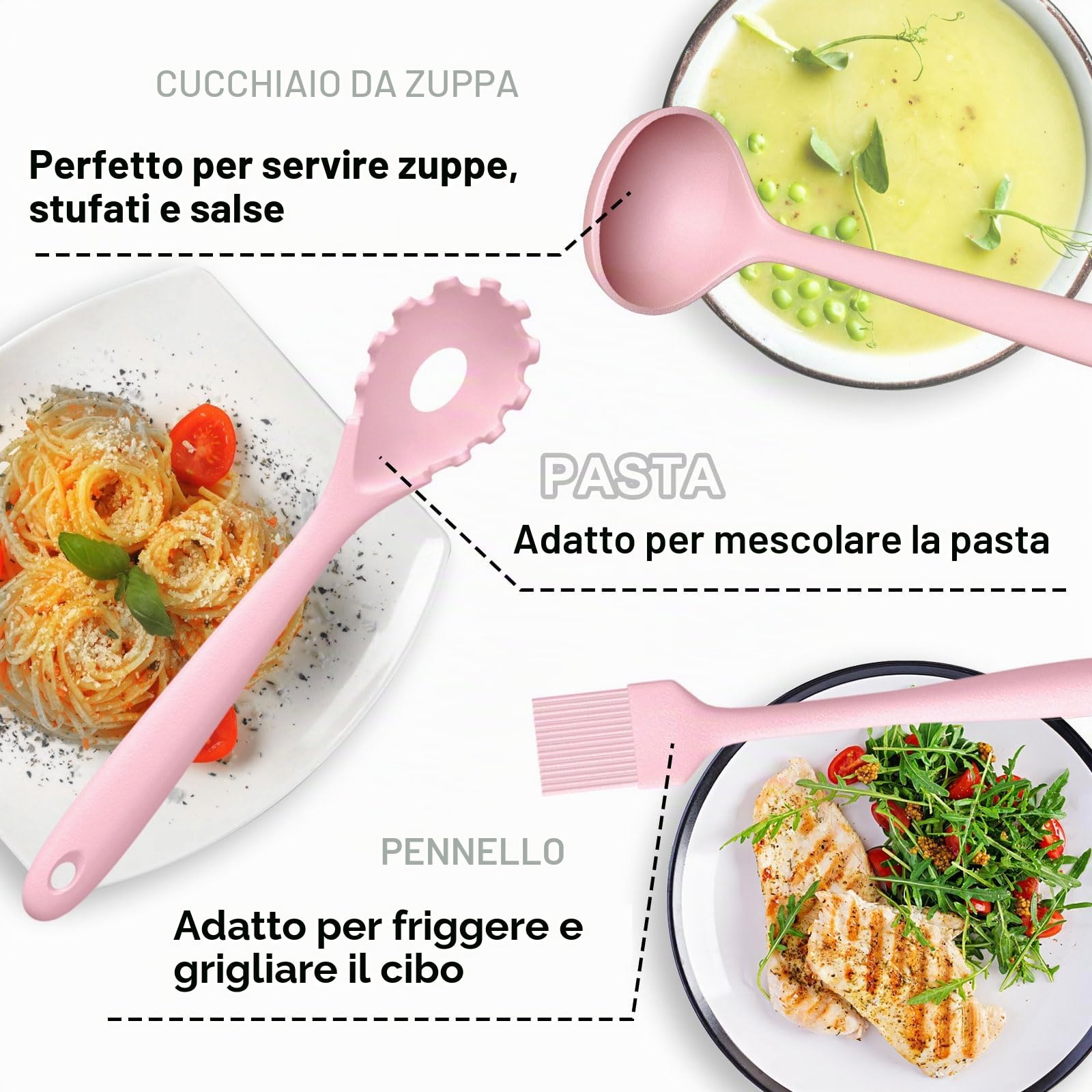 Umite Chef Set di 22 utensili da cucina in silicone, resistenti al calore e lavabili in lavastoviglie, set di spatole antigraffio per pentole antiaderenti (rosa)
