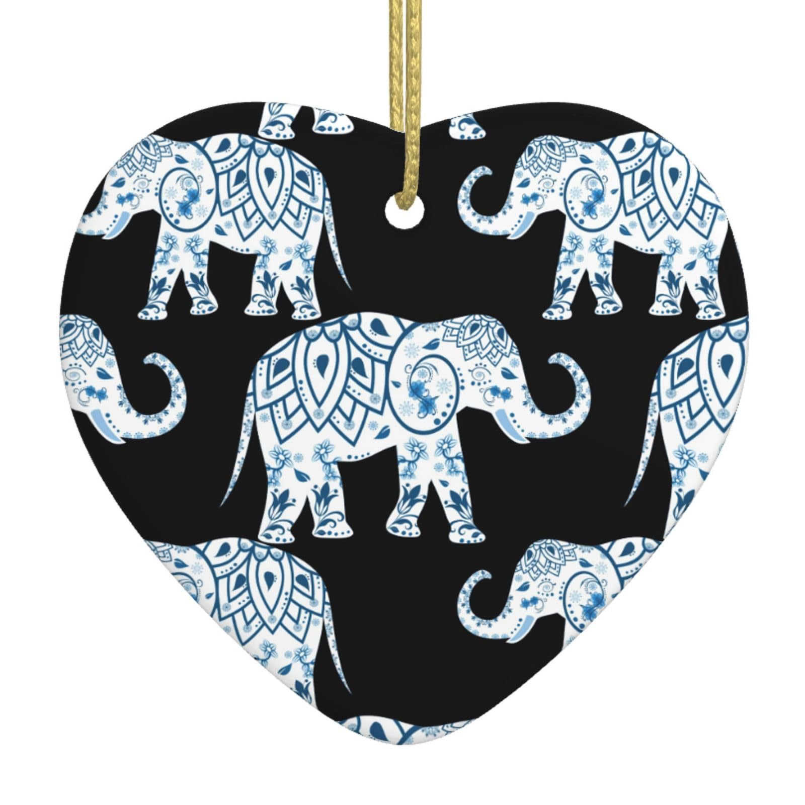 Nbtghga White Elephant-Blue Black Print Christmas Ornaments, Ceramic Hanging Ornament, Xmas Tree Decoration, Holiday Home Decor