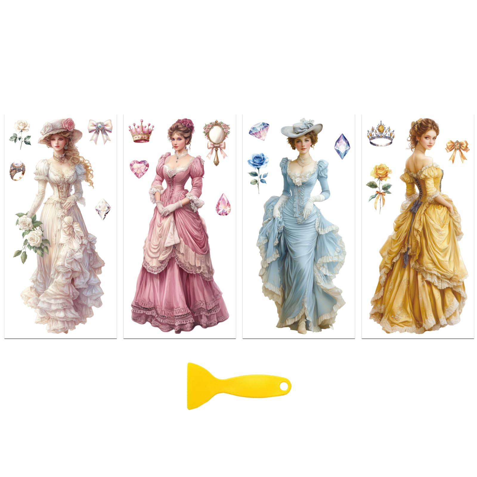 Peacoblue Rub on Transfer Decal Sticker for Furniture Craft Decor 15×30CM Victorian Woman, 4Pcs Waterproof UV DTF Transfer for Drawer Dresser Glass Porcelain Wood Plastic