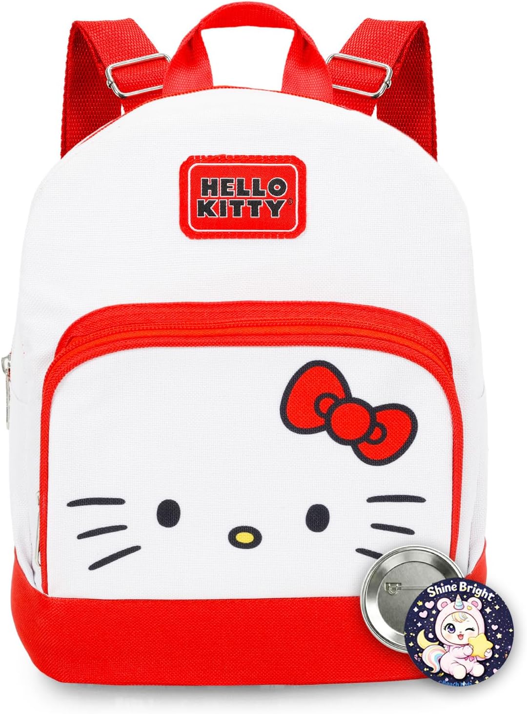 Hello Kitty Mini Backpack - 10" Exclusive Woven Small Backpack with Front Pocket and Bottle Bundle | Adjusts to Fit Women, Teens, Girls, Kids