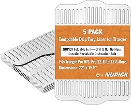 NUPICK BAC507 Grill Drip Tray Liners for Traeger Pro 575, Pro 22 and Elite 22, Grill Accessories for Traeger, Aluminum Disposable Drip Trays,Heat-Resistant Grill Accessory, 22in x 15.5in, 5 Pack