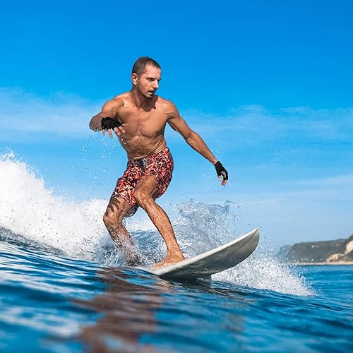 Miniatura 10 de FitsT4 Sports Guantes de palma acolchados de medio dedo para buceo, vela, moto acuática, embarque de pie, kayak y esquí acuático, adecuados para