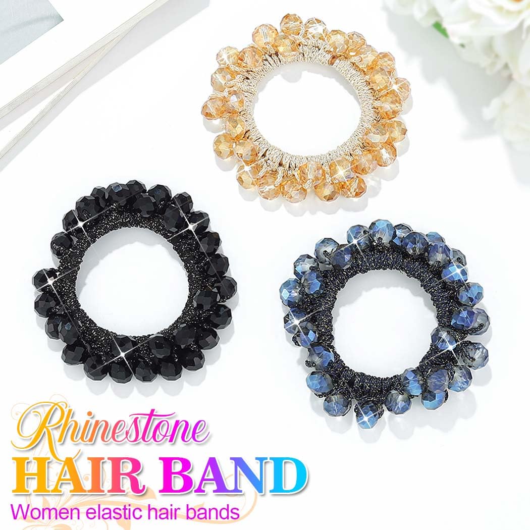 Reaky Rhinestone Hair Tie Blue Beaded Ponytail Holders Sparkly Fancy Hair Ties Hair Accessories for Women - Image 2