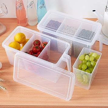 VOLRIX Fridge Storage Boxes (Pack of 1), Fridge Organizers Storage Box Set With Lid And 3 Bins Ideal for Efficient Fridge Organizer And Space-Saving Fridge Storage Containers (5 Liter, Polypropylene)