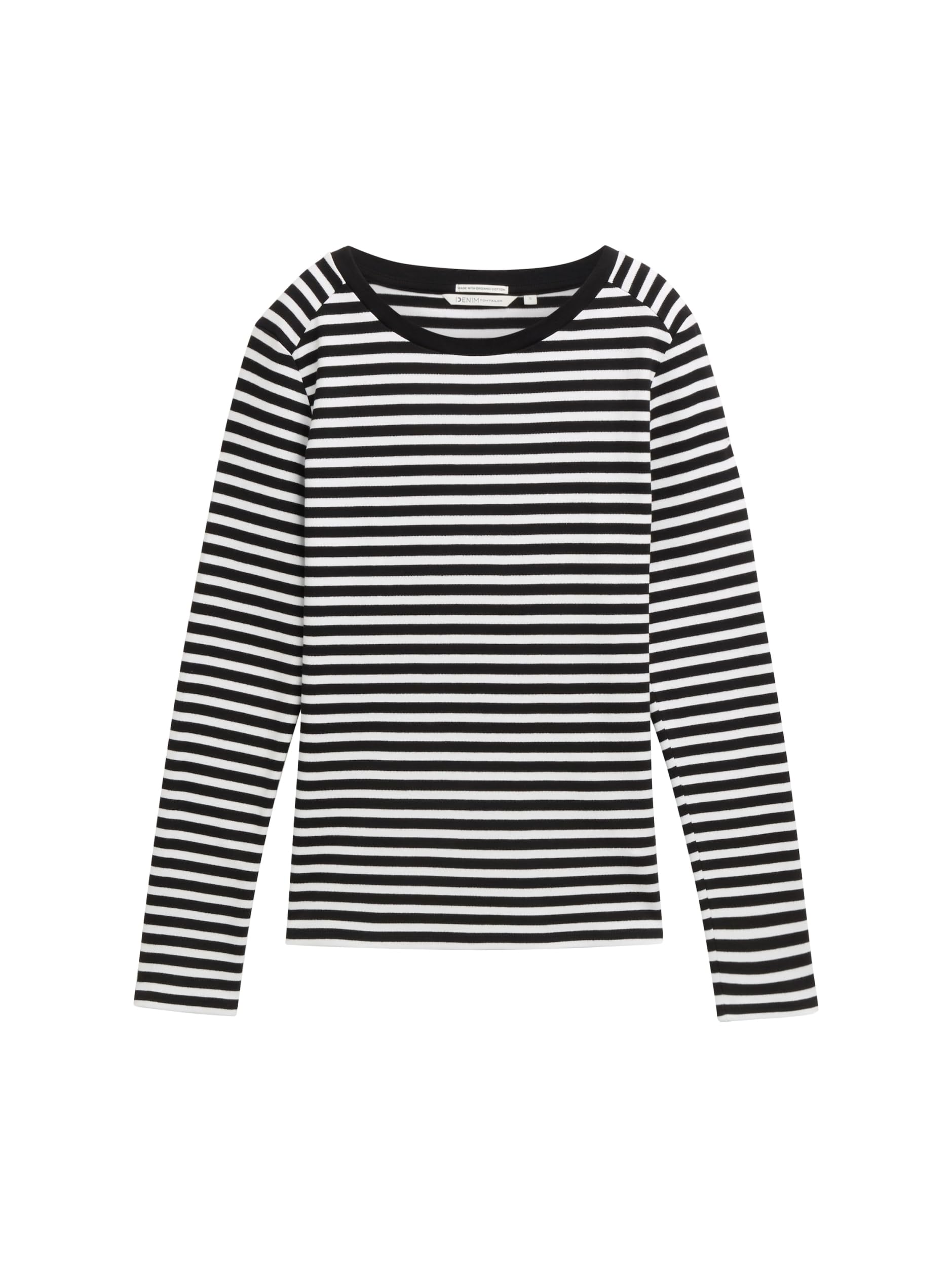 TOM TAILOR Denim Women's 1043085 Long-Sleeved Shirt with Striped Pattern, 32575 - Black White Stripe, M