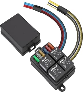 Weasch 12V Pre-Wired Fuse Relay Box: 4x 40A Relays, 6 ATC/ATO Fuses, Dustproof Block Kit for Car Truck Boat Jeep Marine