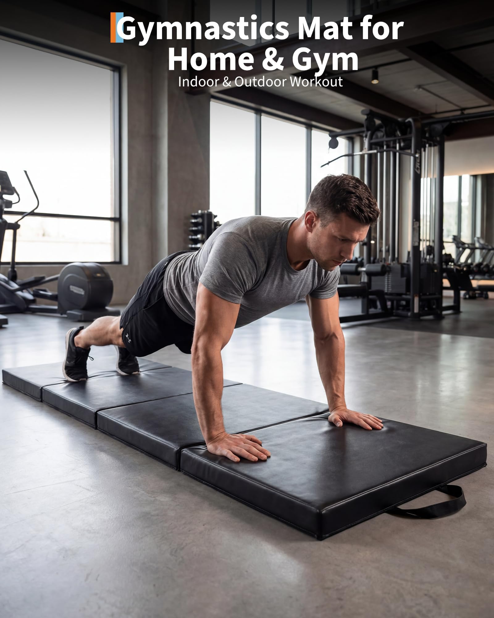 Esterilla plegable para gimnasia (180 x 90 cm, 4 compartimentos), color negro