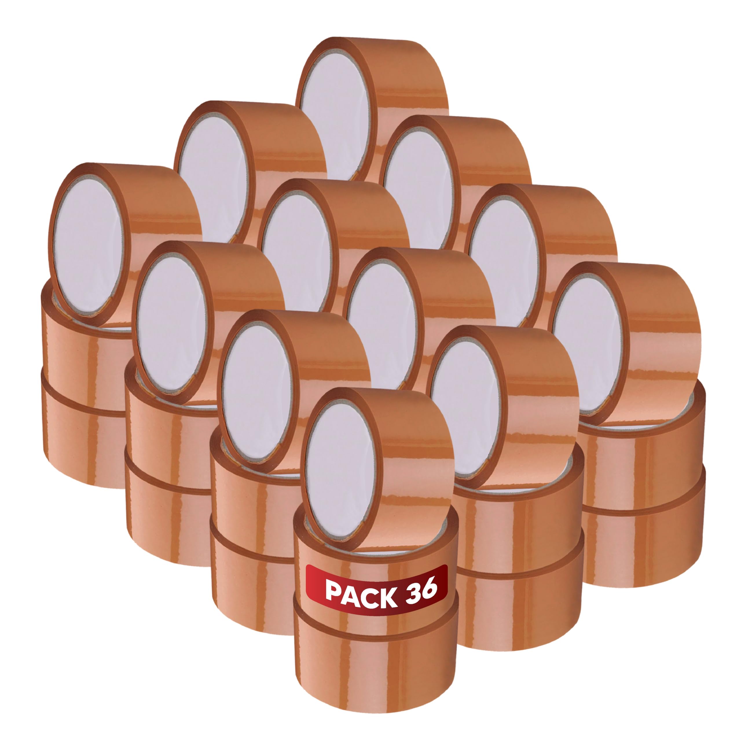 36X Cinta Adhesiva Embalar Extra Resistente - Cinta Embalar Marrón Resistente al Desgarro y a Rayos UV - Cinta Universal Ideal para Colegio, Oficina, Mudanza (36, Marrón, 48mmx132m)