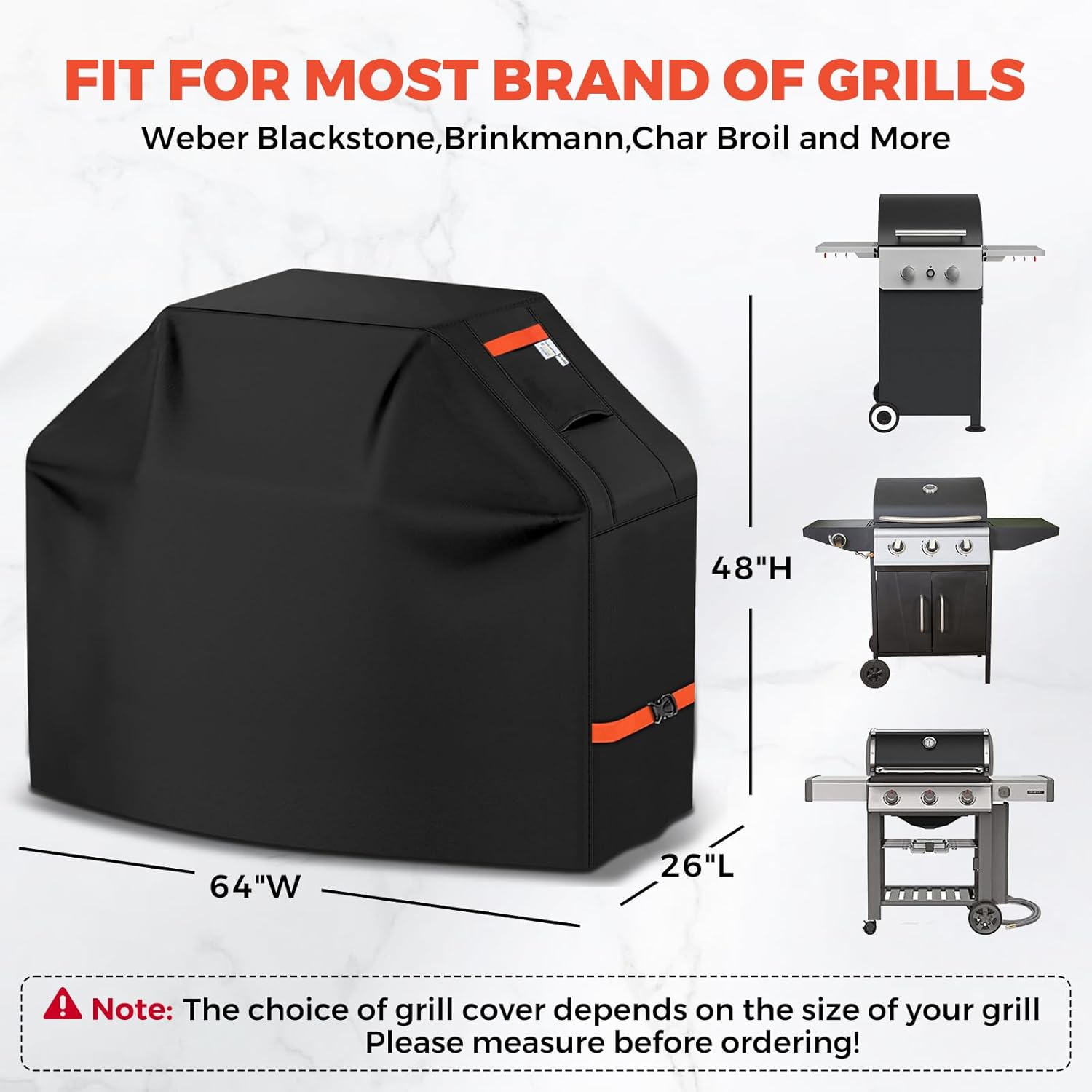 Grill Cover for Outdoor Grill 600D Heavy Duty 64Inch Waterproof,UV & Fade Resistant,BBQ Cover with Adjustable Straps,BBQ Grill Cover for Weber,Blackstone,Charbroil etc,Black