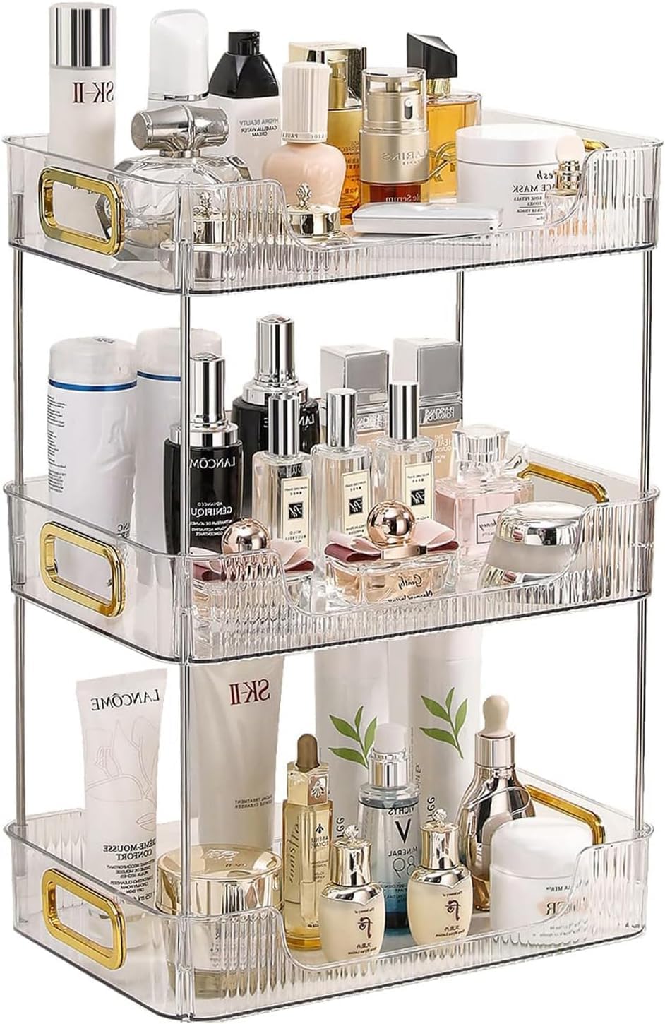 Bathroom Organizer Countertop, 3 Tier Vanity Tray Makeup Organizer,Clear Perfume Organizer Acrylic Storage Rack Skincare Organizers,Dresser Organizer for Cosmetic, Lotions, Toiletries (Clear)