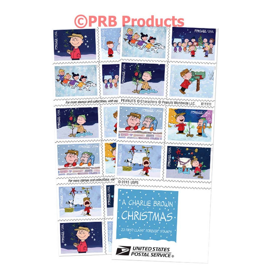 A Charlie Brown Christmas 2015 USPS Forever Stamp booklet of 20 Holiday Peanuts