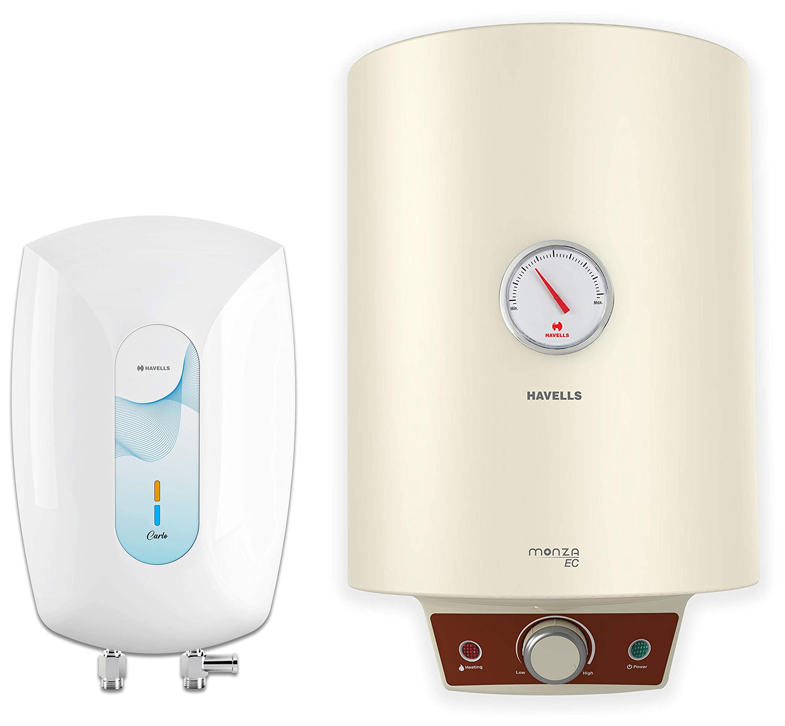 Havells Carlo 3 Litre Instant Water Heater (White Blue) u0026 Monza EC 10-Litre  Vertical Storage Water Heater (Geyser) with Flexi Pipe, Ivory 5 Star :  Amazon.in: Home Improvement