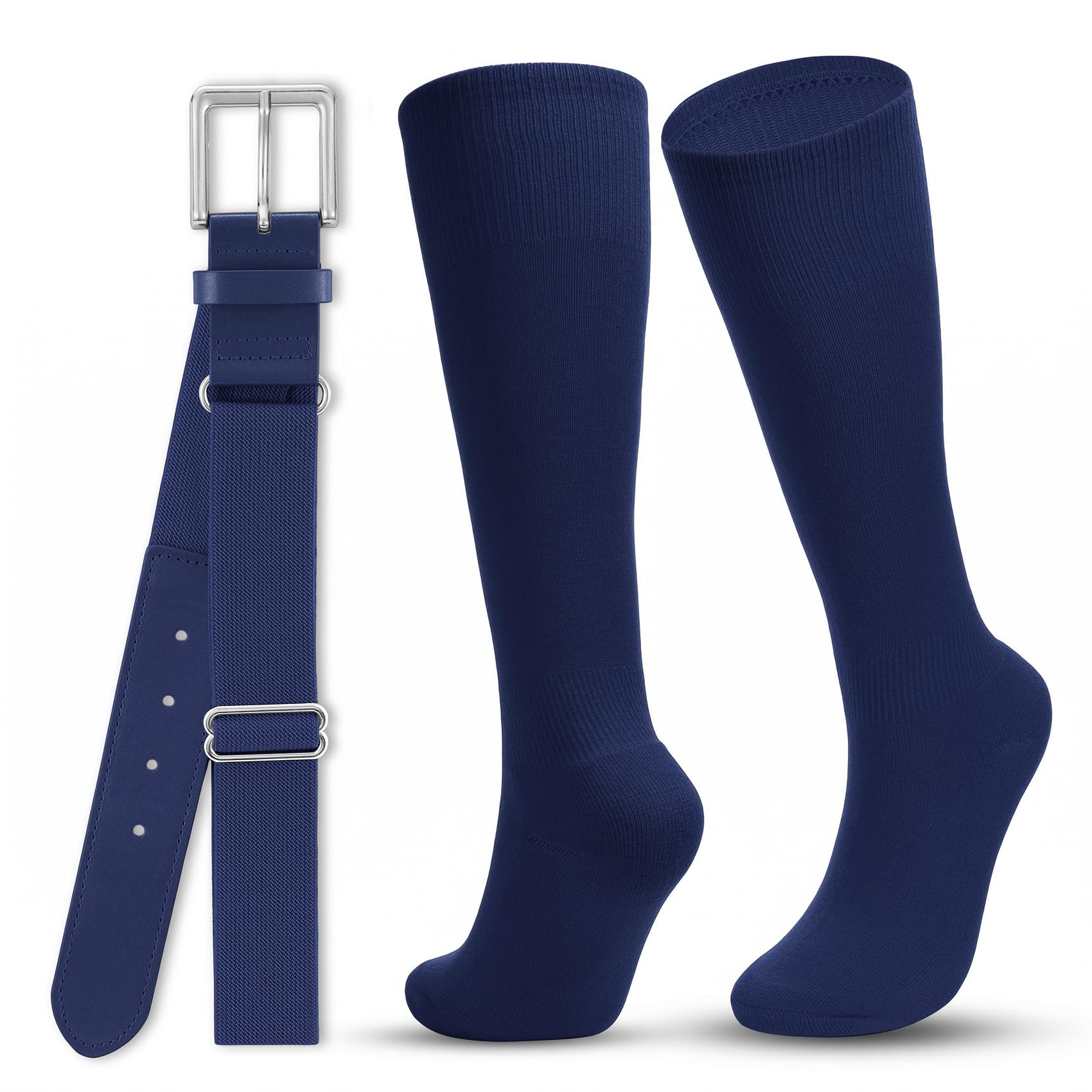 WHIPPY Baseball Socks and Belt Combo Set Knee-High Softball Socks &amp; Adjustable Elastic Belt for Kids Youth Adult