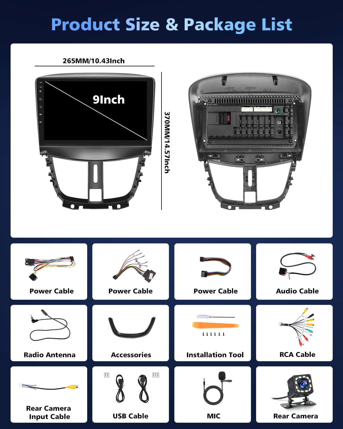 Hikity Radio samochodowe 9 cali do Peugeot 207 2006-2015 Carplay