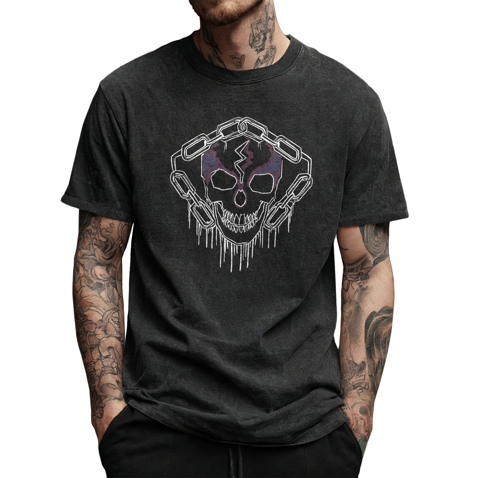 Mens Tshirt Cotton Acid Washed Oversized Breathable 2026 Summer Gym Street Casual Mens Clothing