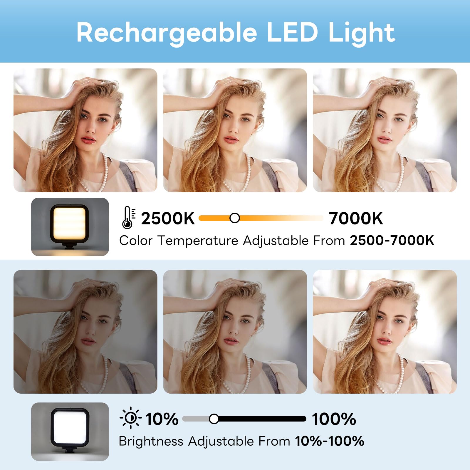 Kit per vlogging per iPhone e Android, compatibile con YouTube Starter Kit con luce LED ricaricabile + microfono + clip per telefono + treppiede in alluminio per Vlogging Instagram TikTok