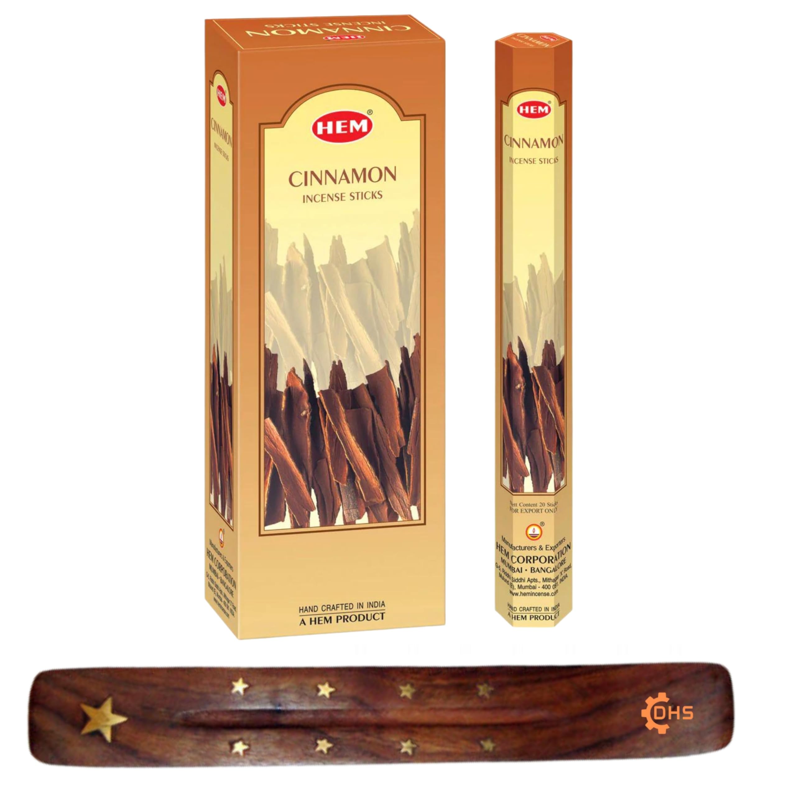 Dhs Cinnamon Hem Precious Incense Sticks Full Box Of 6 With Stick Holder For Aromatherapy, Relaxation, Spirituality,Spa,Yoga,Meditation And Healing…