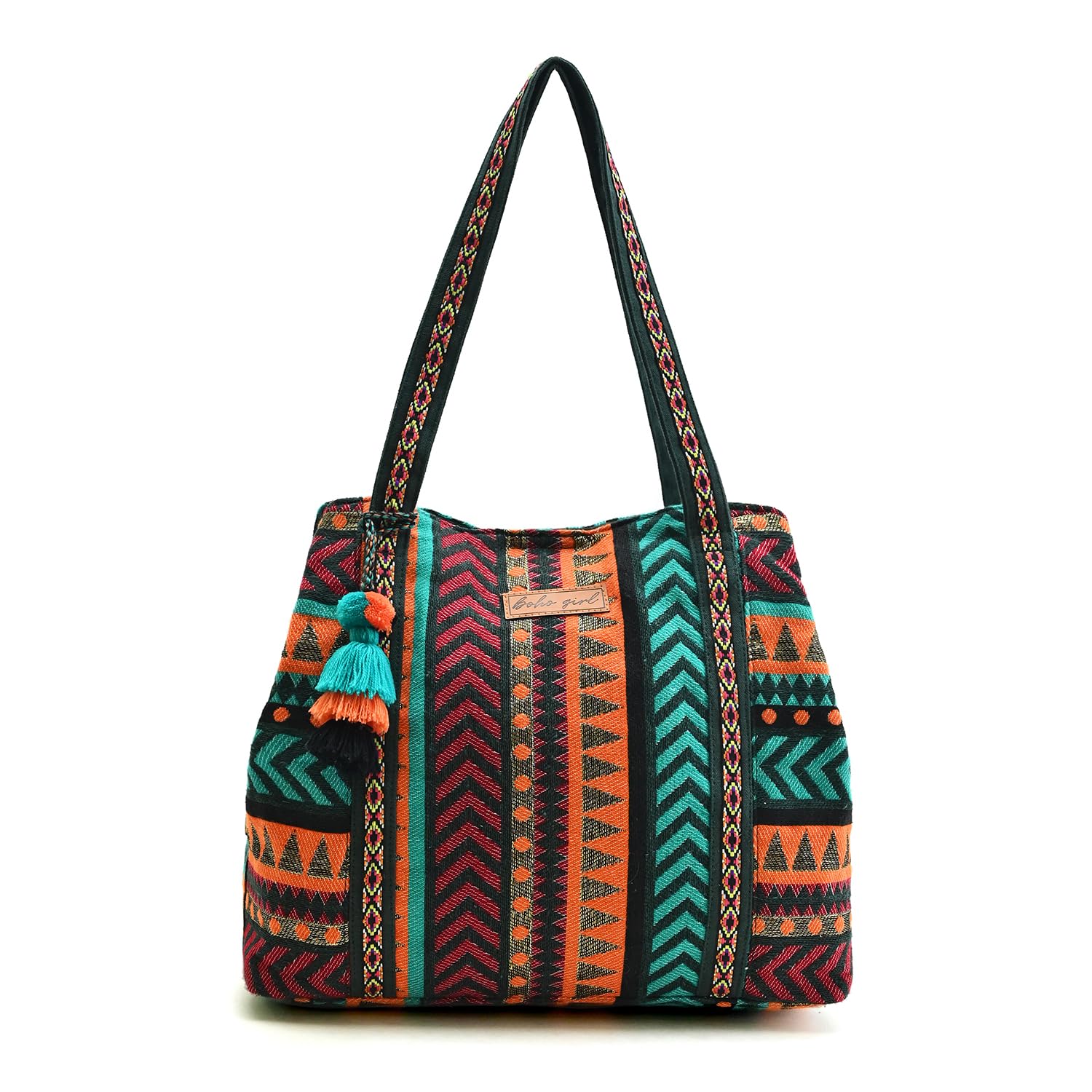 Boho Girl Women Multicolor Jacquard Fusion Tote Bag have 3 compartments | Double Shoulder Straps Made of Cotton Material | Ladies Handbag Purse For Daily & Office Use | Perfect for Diwali and Wedding (B0D5D6QP1B) Amazon Price History, Amazon Price Tracker