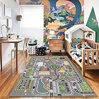 Vista 2 de Alfombra de juego para automóvil, ideal para jugar con autos y juguetes, alfombra de sala de juegos para niños con respaldo de goma, área