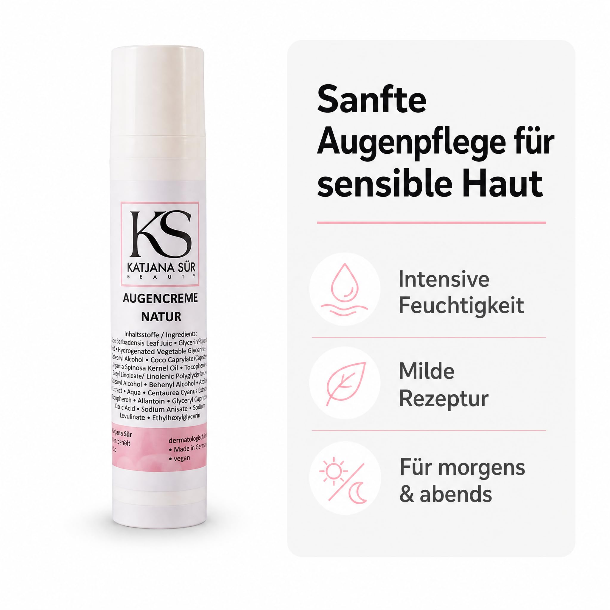 KS Beauty Augencreme Natur – Augenpflege mit Aloe Vera, Arganöl, Kornblumenextrakt, Glycerin & Vitamin E (100 ml)