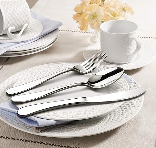 Miniatura 5 de HaWare Juego de cubiertos pesados de 20 piezas, acero inoxidable de alta calidad, diseño moderno y elegante para el hogar, restaurante, boda, pulido