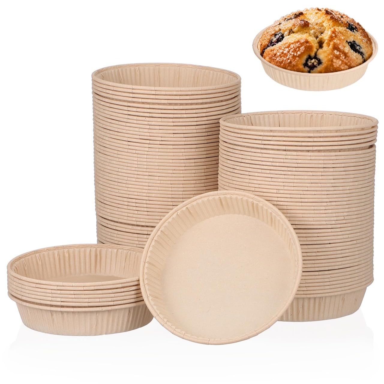 Amosfun 100 mini bandejas redondas para hornear, resistentes a altas temperaturas, aptas para horno, pequeñas bandejas para hornear para pasteles, quiches, postres, uso doméstico y profesional