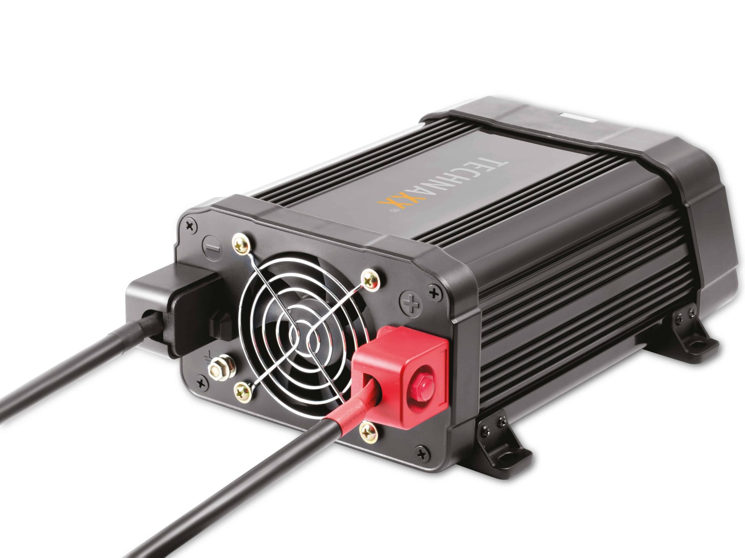 Technaxx Falownik samochodowy 12 V na 230 V – certyfikowany przez TÜV Rheinland inwerter samochodowy z 2 wtyczkami Schuko i 2 x portem USB – Power 1200 W / 2400 W (końcówka) – przetwornica napięcia