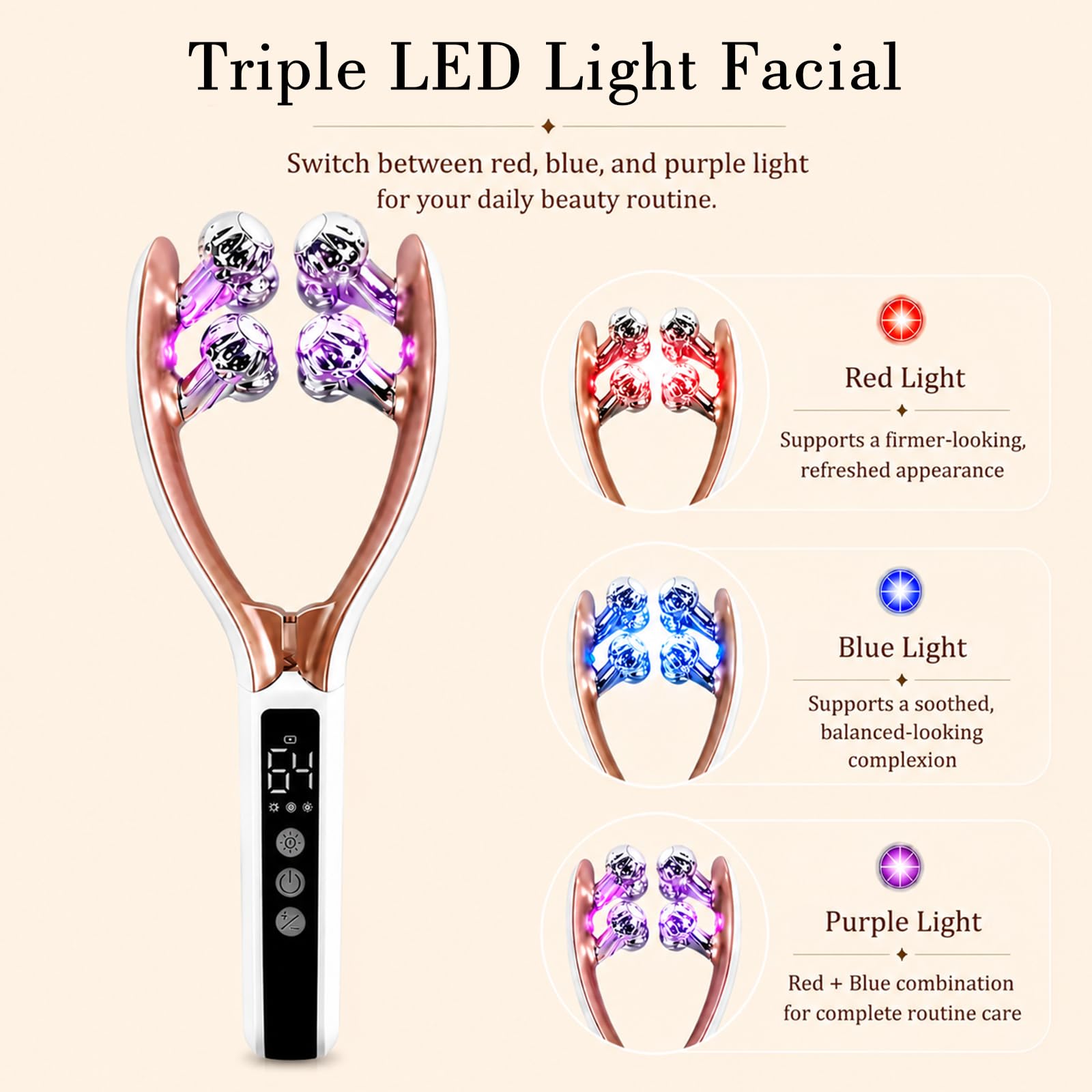 Microcurrent Facial Massager with V-Shaped Head and LCD Display