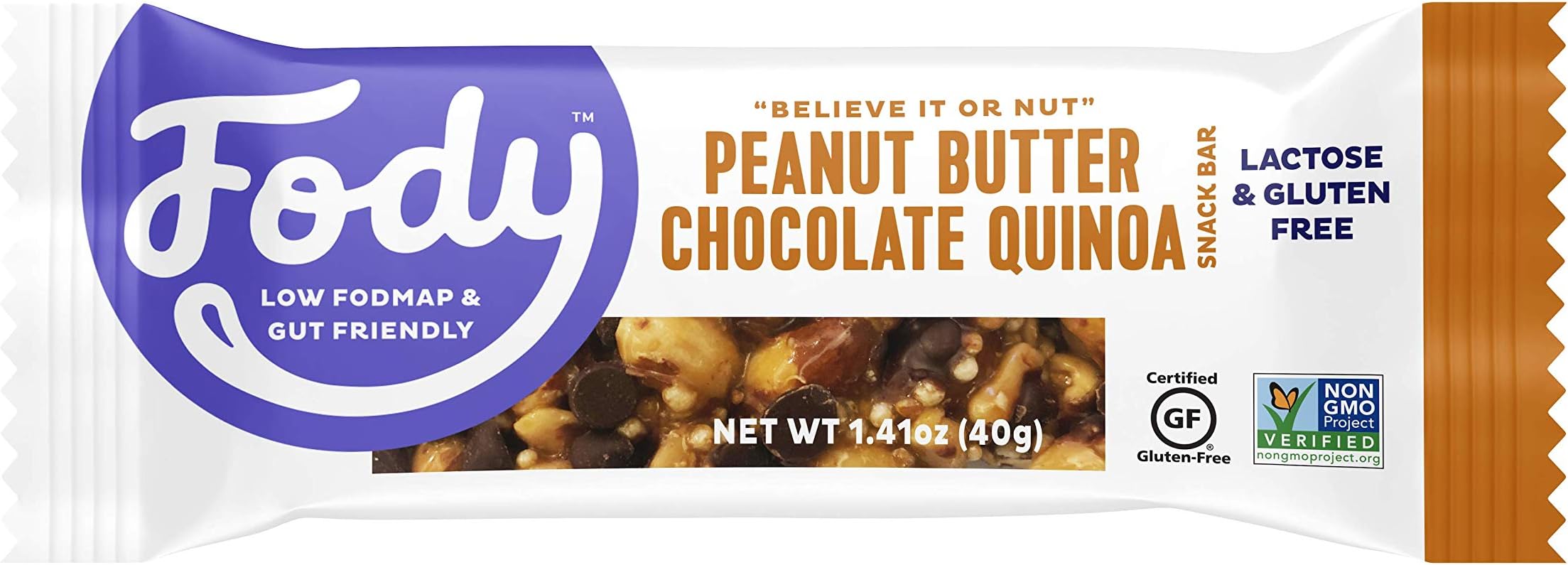 Foods Snack Bars, Peanut Butter Chocolate Quinoa, 1.41 Oz (Pack of 6), 6g Protein, Low FODMAP, Gut & IBS Friendly, Vegan, Lactose Free, Non-GMO, Gluten Free