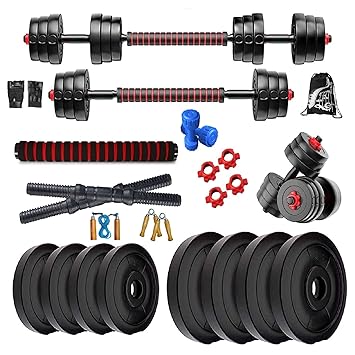 Bodyfit Adjustable Dumbbell Set Combo Kit, Gym Set Strength Training Set with Weight Plates. (20kg Gym Set)