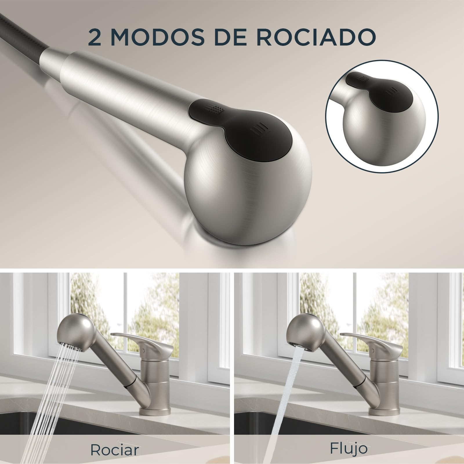FORIOUS Grifo Cocina, Grifos Cocina Fregadero, Acero Inoxidable, Mezclador Torneira Cozinha Monomando Giratorio 360° Para un Orificio