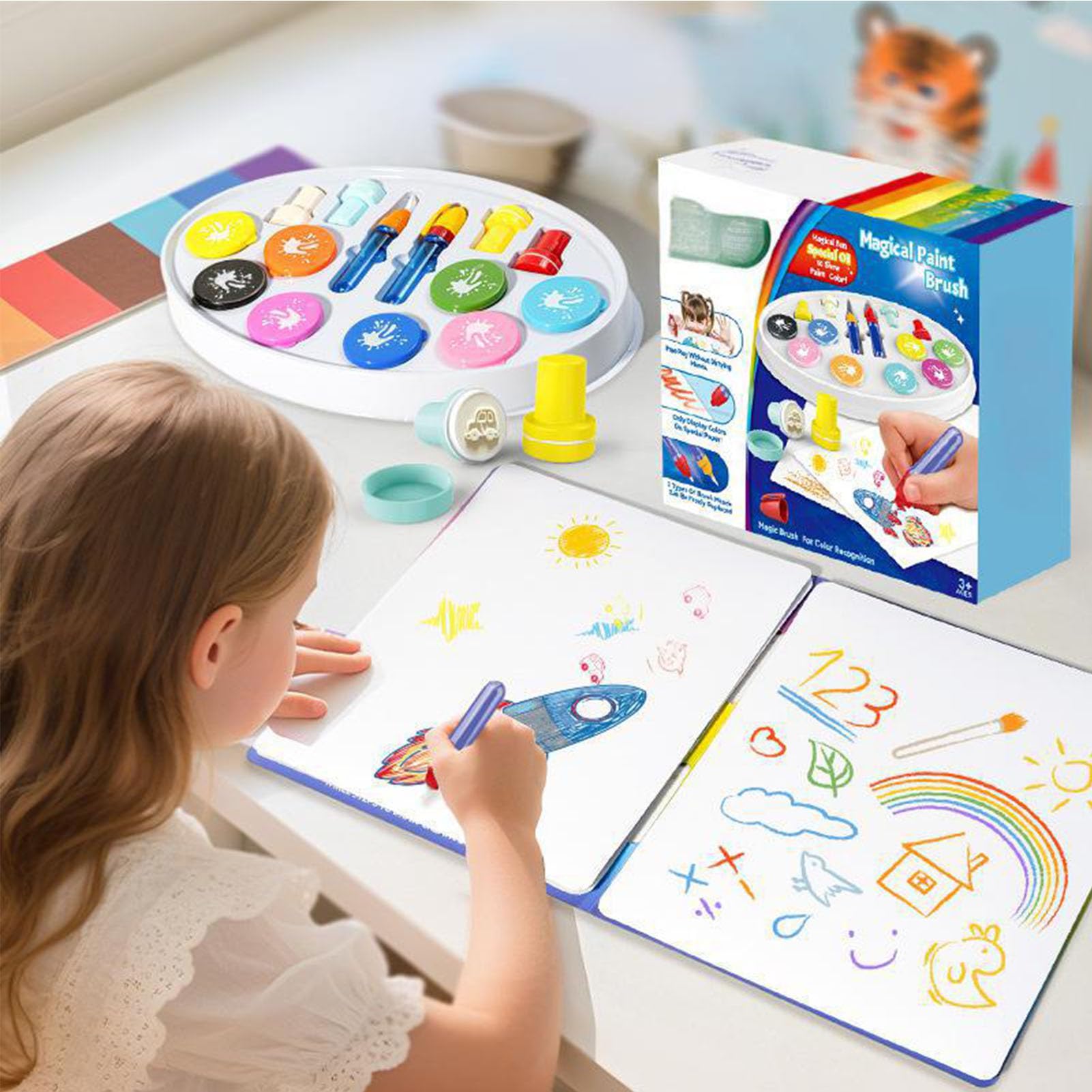 Generic Wonder Art Zeichenset für, Malset mit Leichtem Pinsel, kein Durcheinander, Pädagogisches Vorschulspielzeug für ab 3 Jahren, Kunststoff, 18 Blatt Weißes Papier