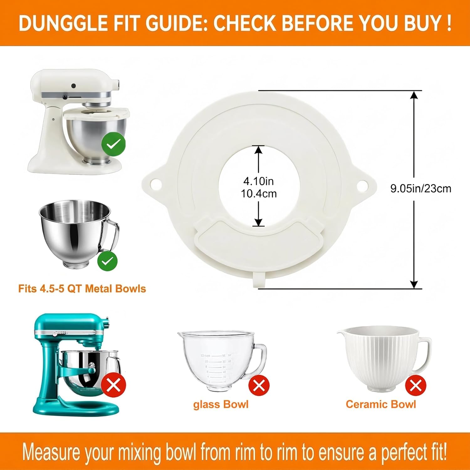 Silicone Mixer Bowl Cover for KitchenAid 4.5-5qt Bowls, White image 5