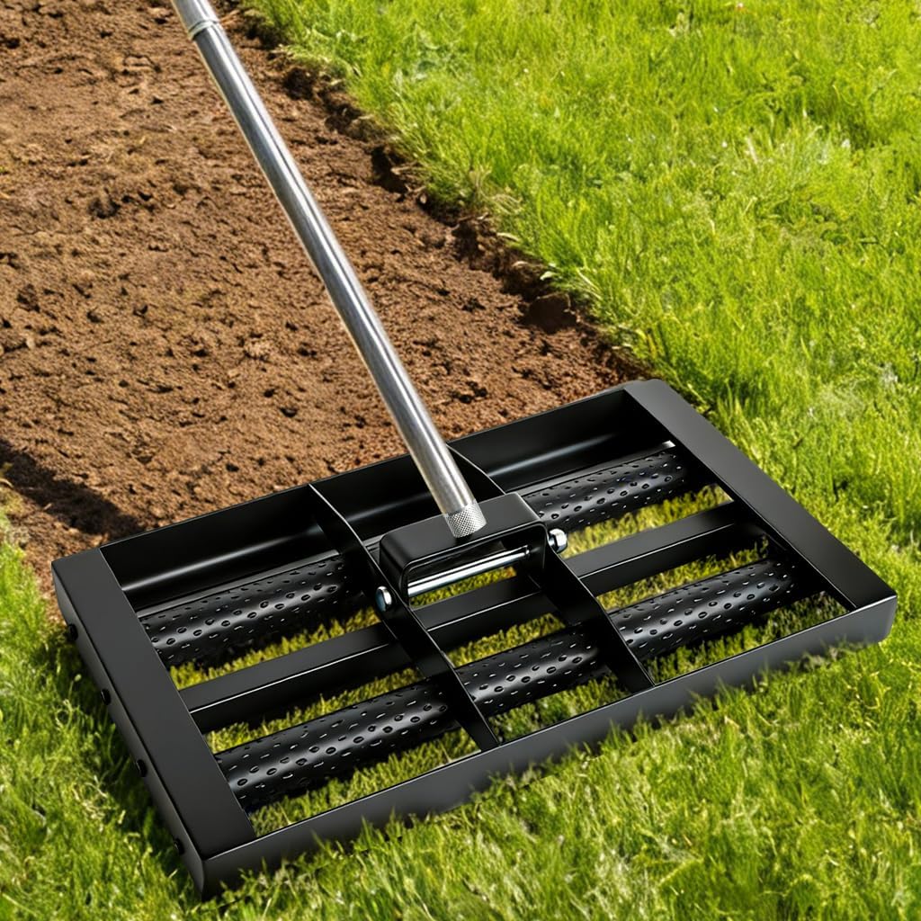 Amorest 17 Inch Lawn Leveling Rake with Roller, Heavy Duty Yard Leveling Rake for Small Yards, Adjustable Handle up to 80" Ergonomic Garden Leveler Tool for Soil and Sand Spreadin