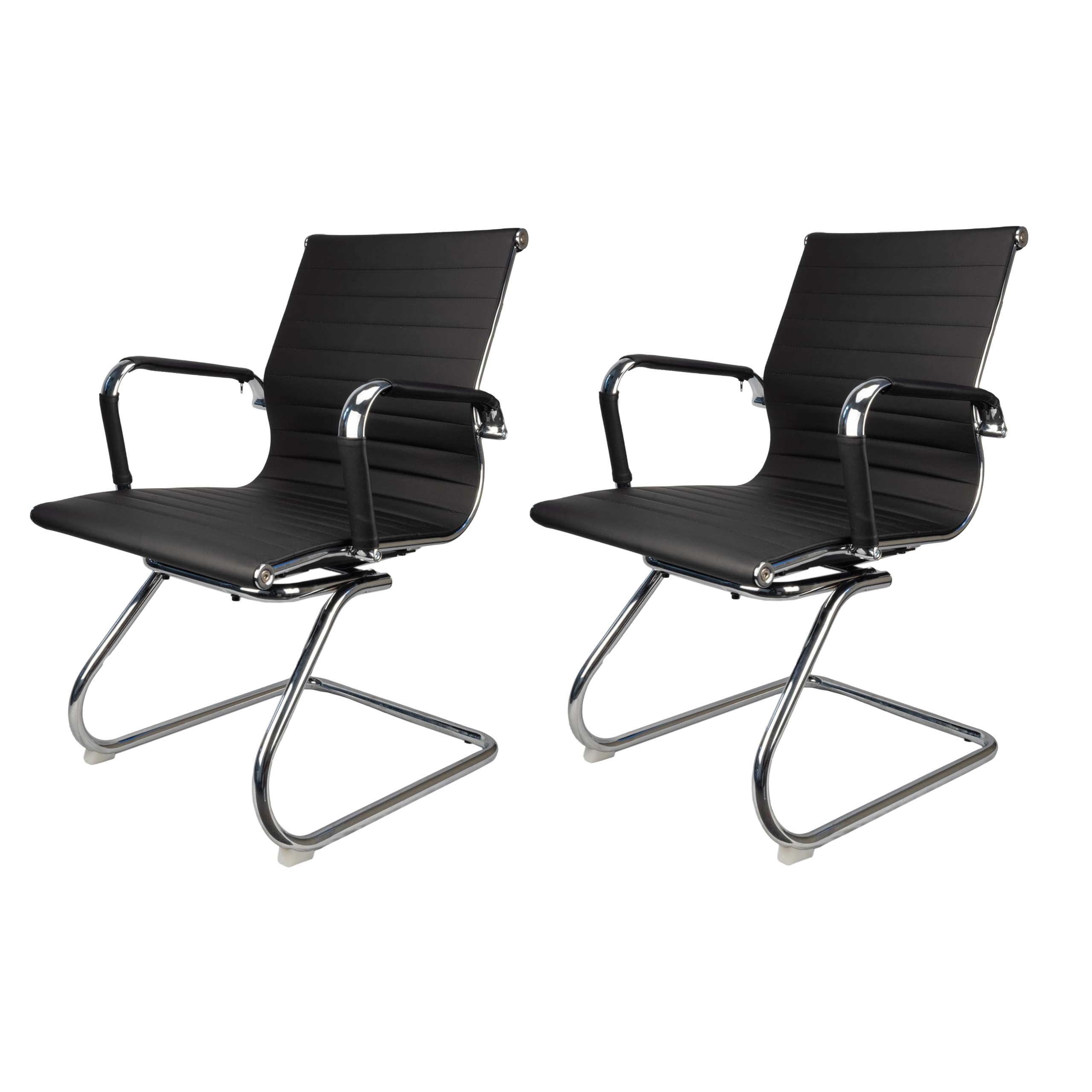 DWELLTON - Office Chairs Set of 2, Meeting Chairs/Reception Chairs in PU Leather,Guest Chair, Visitors Chair with Chrome Frame with Arms, Max Comfort (2, Black)