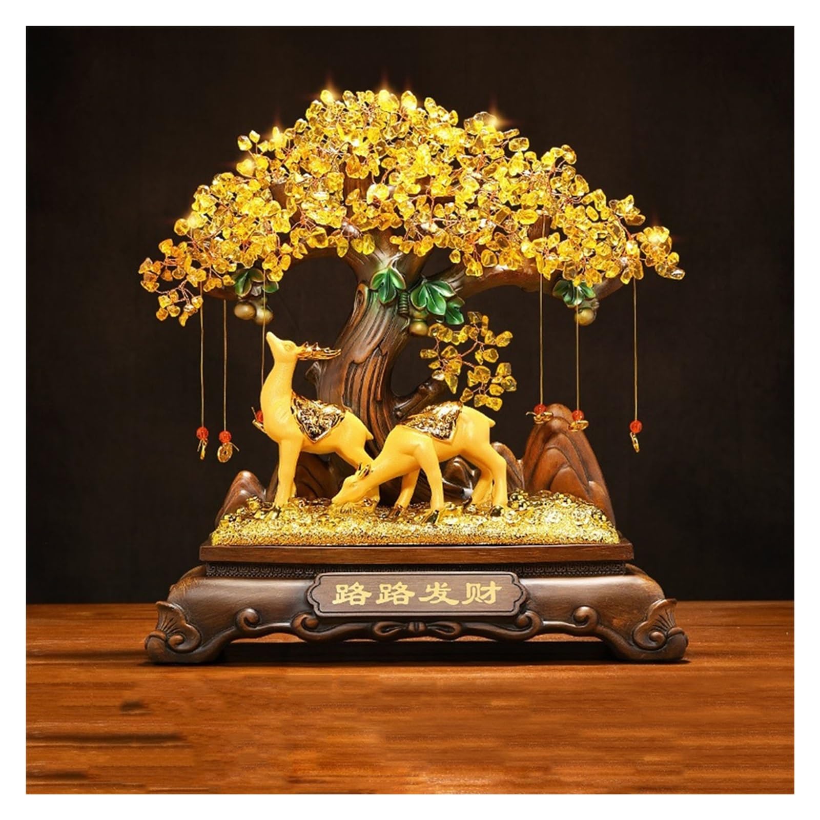 Money Tree Crystal Tree Lucky Deer Money Feng Shui Bonsai for Fortune Good Luck Wealth Prosperity and Success Citrine Gemstone Crystal Tree(Gold,Large)