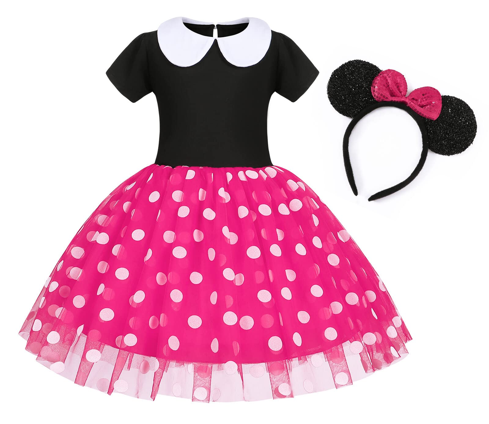 WonderBabeGirls Polka Dot CostumeTulle Stitching Ballet Dresses with Bowknot Head Birthday Party Princess Pettiskirt Dress