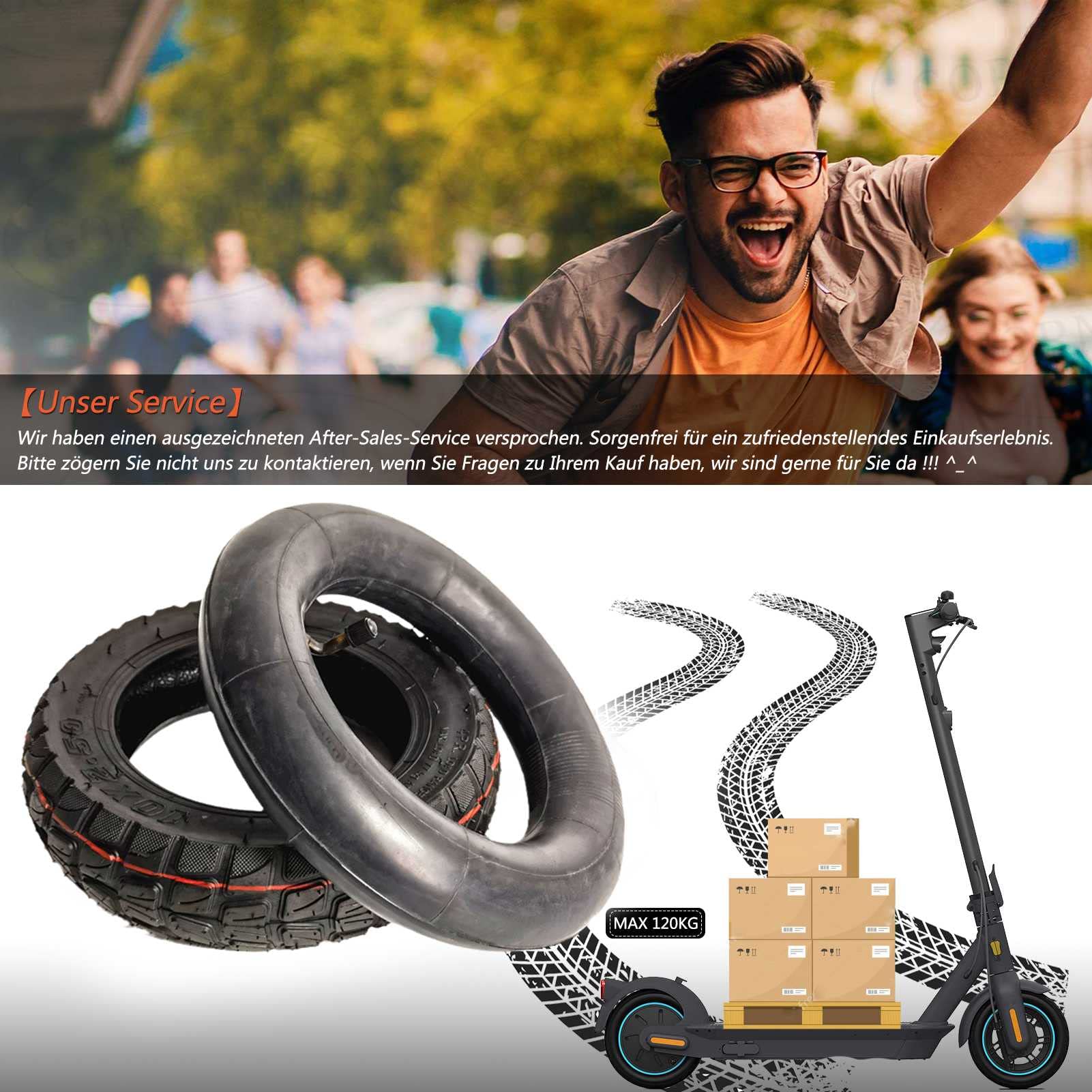 FAXIOAWA Pneu et Tube de Scooter électrique 10 x 2,5 E, Pneu Tout-Terrain pour Scooter électrique 10 Pouces avec Remplacement de Pneu en Caoutchouc Gonflable pour Chambre à air