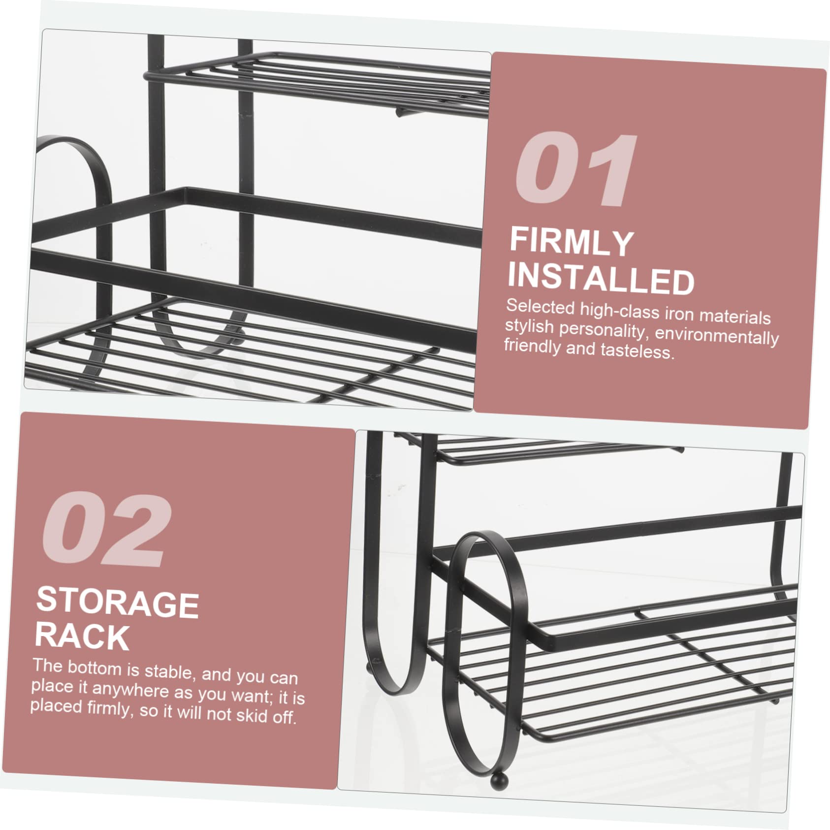 Organizer da Cucina in Ferro Nero a Doppio Strato, Scaffale per Spezie Salvaspazio, Porta Spezie Robusto Saldatura Sicura, per Ripiano Cucina