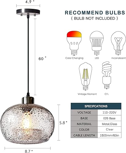 Miniatura 6 de Casamotion - Lámpara de techo colgante de cristal soplado a mano para isla de cocina, casa rural, comedor, zona de bar, sobre fregadero, color