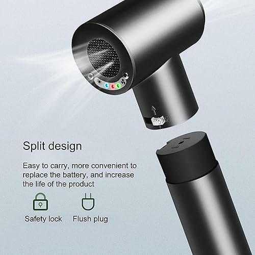 Miniatura 3 de Secador de pelo inalámbrico portátil, 12 modos de viento/temperatura, secador de pelo de viaje recargable de energía móvil, para exteriores e