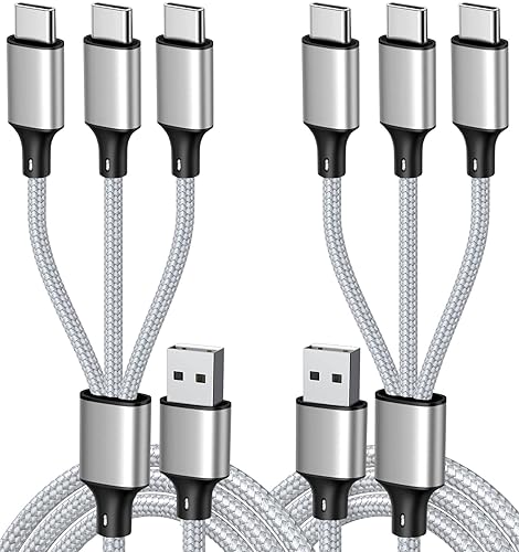 Puxnoin Cable de carga múltiple, cable divisor USB C, cable de carga rápida 3 en 1 con 3 puertos macho tipo C compatible con teléfonos celulares,