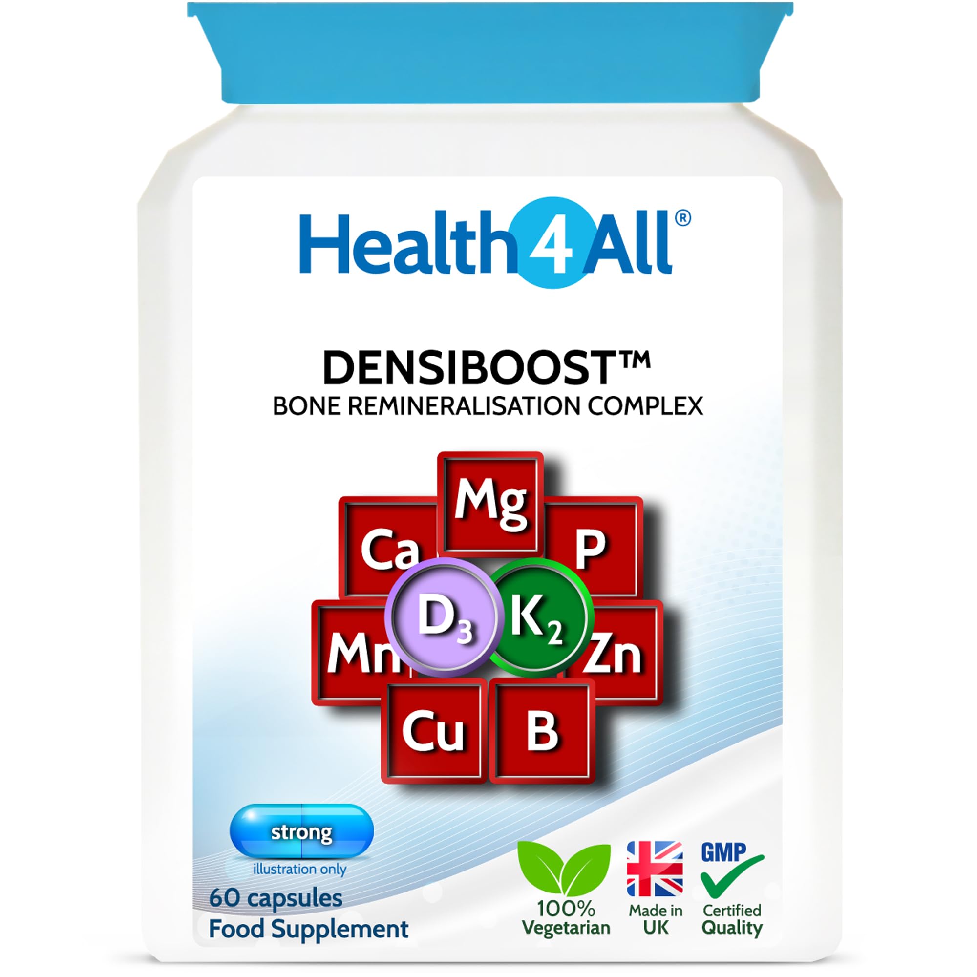 Health4All Densiboost Bone Remineralisation Complex 60 Capsules with Magnesium, Calcium, Manganese, Phosphorus, Copper, Boron, Zinc, Vitamin D3 & K2 MK-7, Bone Health Supplement, Made in UKHealth4All Densiboost Bone Remineralisation Complex…