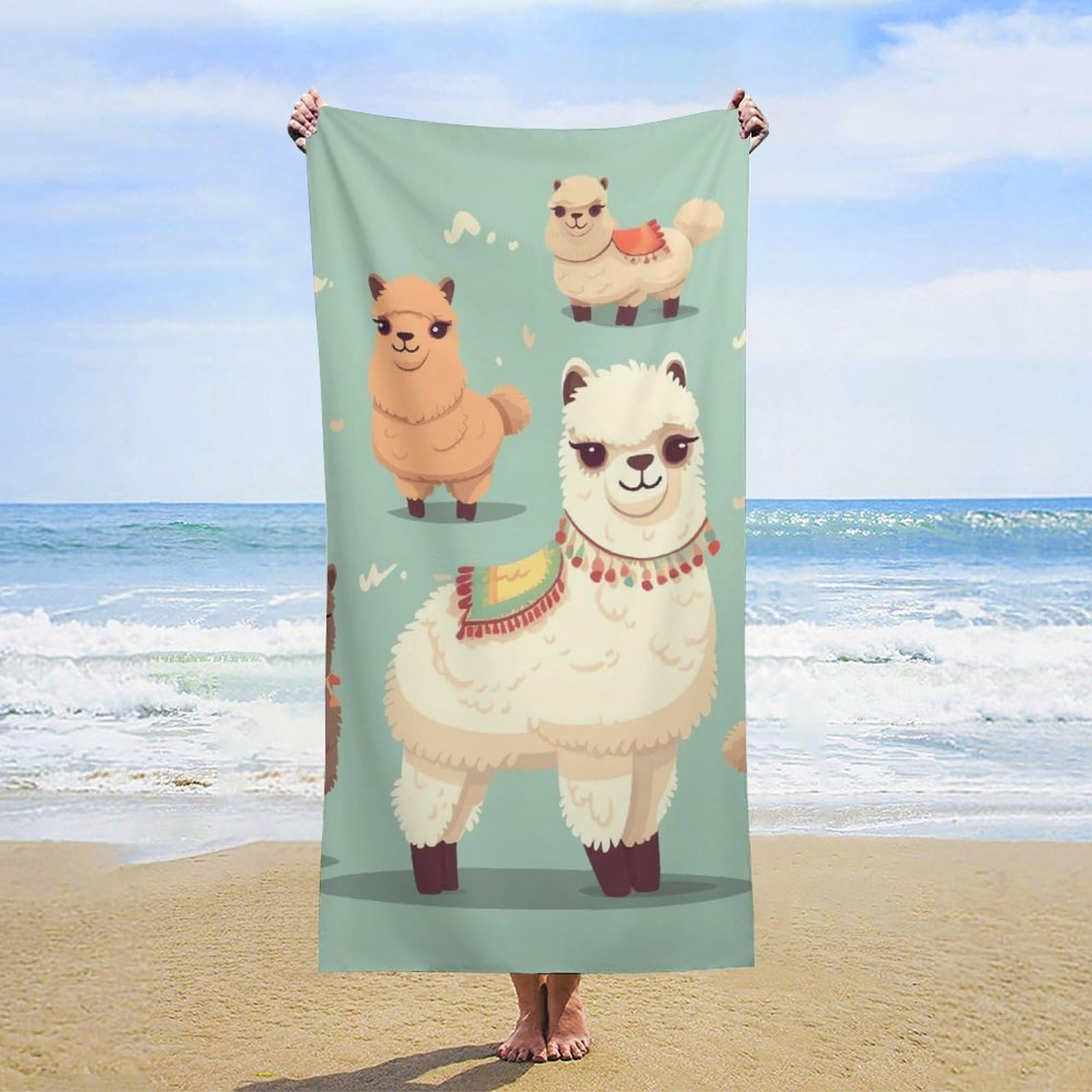 NTVOWPZO Alpacas Beach Towel Oversized Microfiber Bath Towels Lightweight Sand Proof Beach Towels Absorbent Pool Towels for Swimming Yoga Bathroom Towel 31.5" X 63"