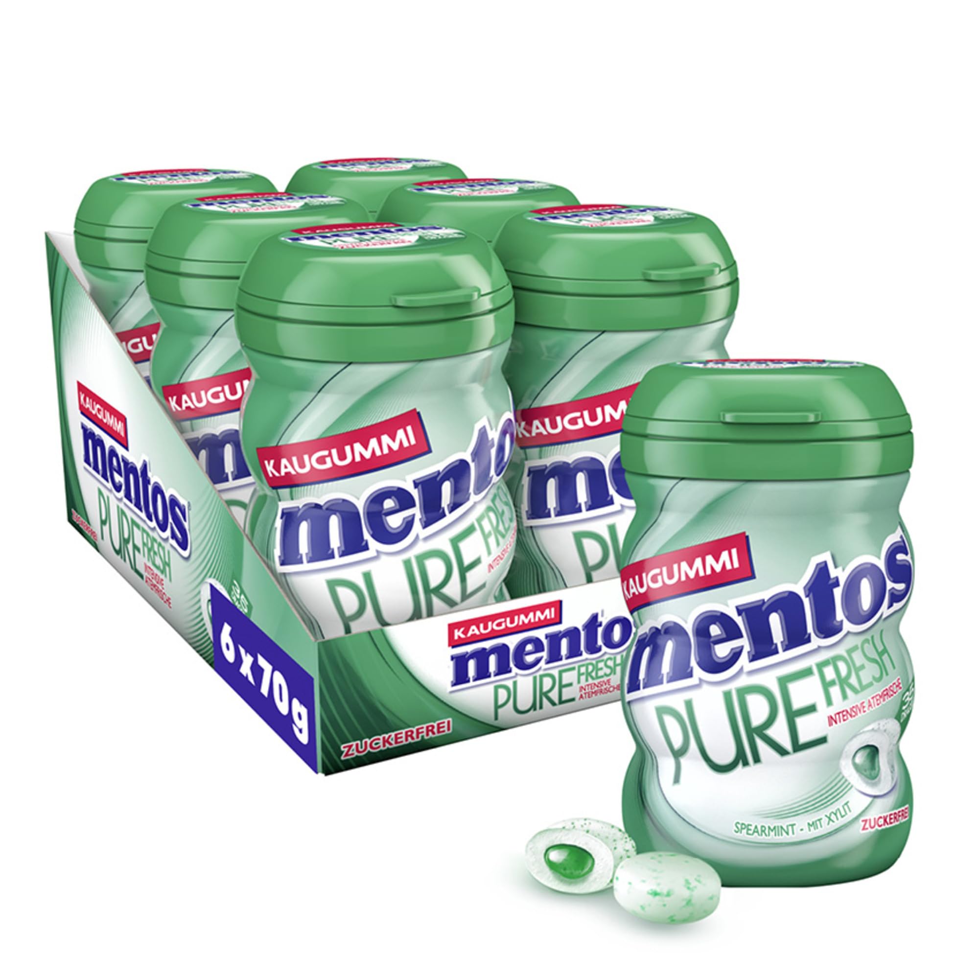 Mentos Kaugummi Pure Fresh Spearmint - Flüssige Füllung, zuckerfrei, 6 x 35 Stück